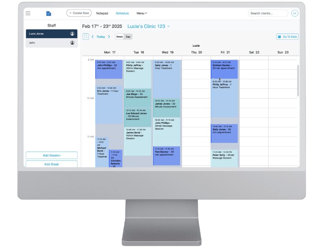 Using Smilenotes appointment diary on a desktop computer.