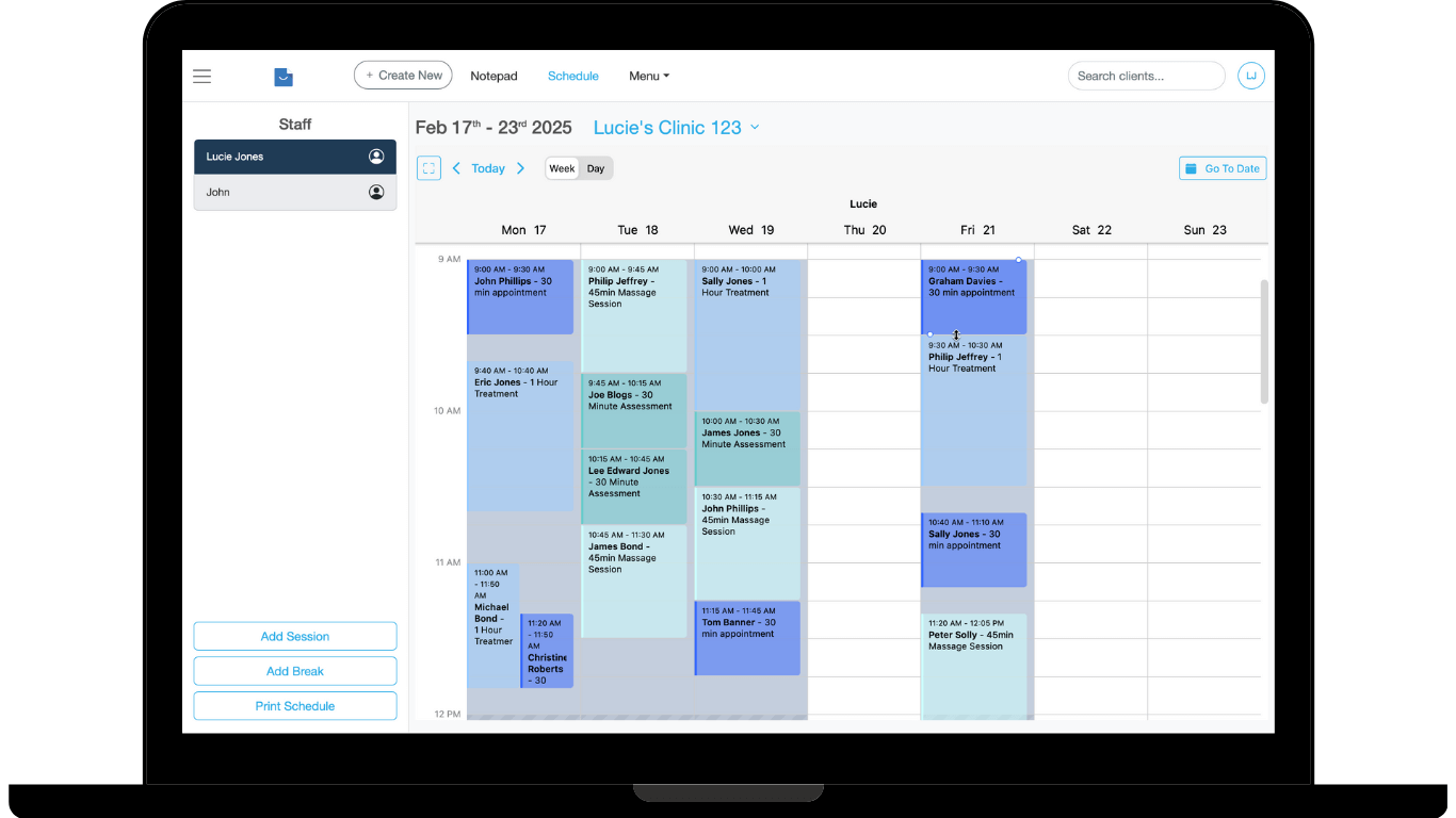 Computer monitor displaying the diary management system in Smilenotes.