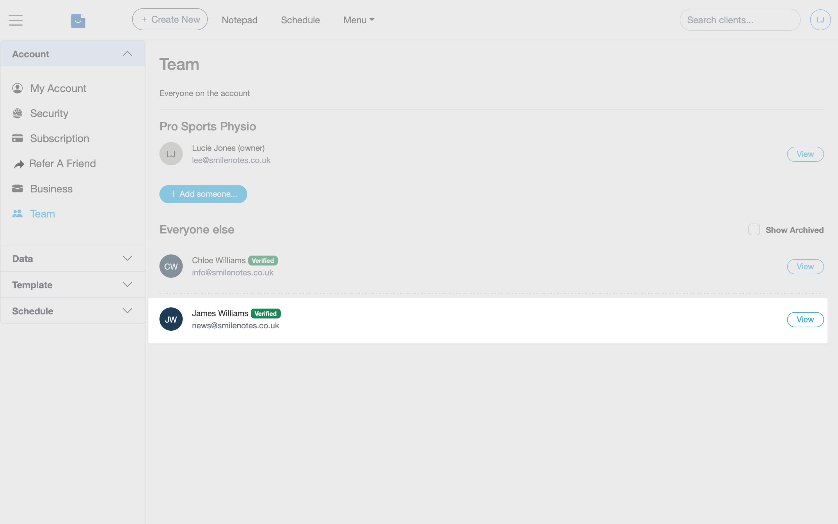 Team member listed with a Verified badge after accepting the invitation.